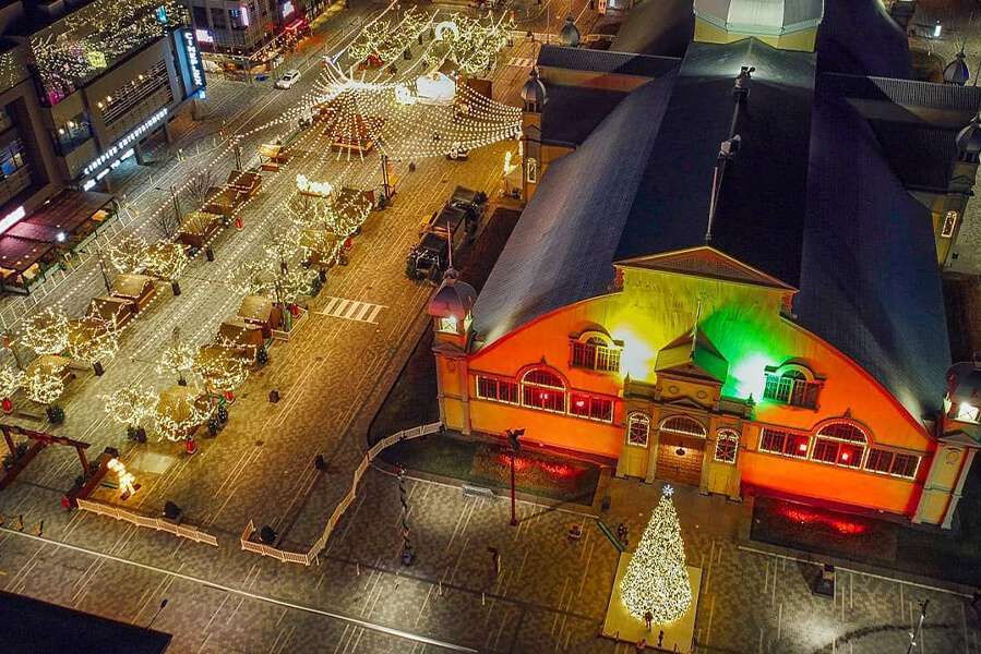 arial shot of the Ottawa Christmas Market at TD Place